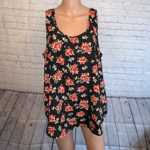 Faded Glory Black & Red Rose Tank top size XXL